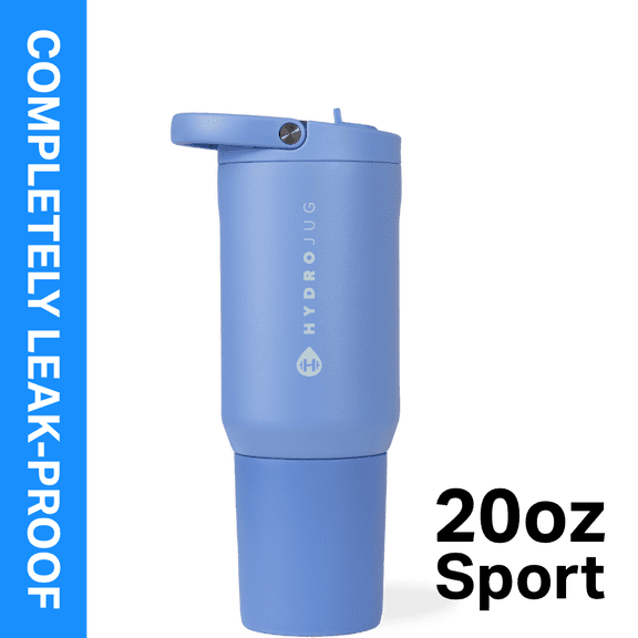 HydroJug Sport 20 oz Stainless Steel Water Bottle with Flip Straw, Insulated Leak-Proof Tumbler for Gym & Outdoor - Light Blue