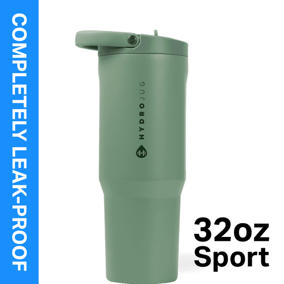 HydroJug Sport 32 oz Stainless Steel Water Bottle with Flip Straw, Insulated Leak-Proof Tumbler for Gym & Outdoor - Sage