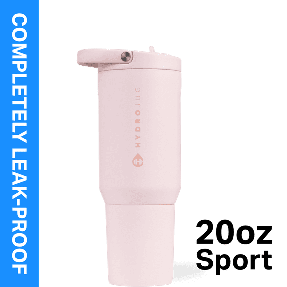 HydroJug Sport 20 oz Stainless Steel Water Bottle with Flip Straw, Insulated Leak-Proof Tumbler for Gym & Outdoor - Pink Sand