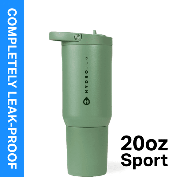 HydroJug Sport 20 oz Stainless Steel Water Bottle with Flip Straw, Insulated Leak-Proof Tumbler for Gym & Outdoor - Sage