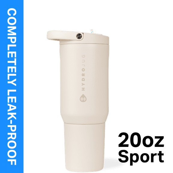 HydroJug Sport 20 oz Stainless Steel Water Bottle with Flip Straw, Insulated Leak-Proof Tumbler for Gym & Outdoor - Cream