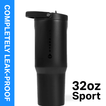 HydroJug Sport - Stainless Steel Tumbler with Straw, Vacuum Insulated, Leakproof Water Bottle, Ergonomic Design, Dishwasher Safe, Rubber Base, Durable for Gym or Outdoors - 32oz, Black