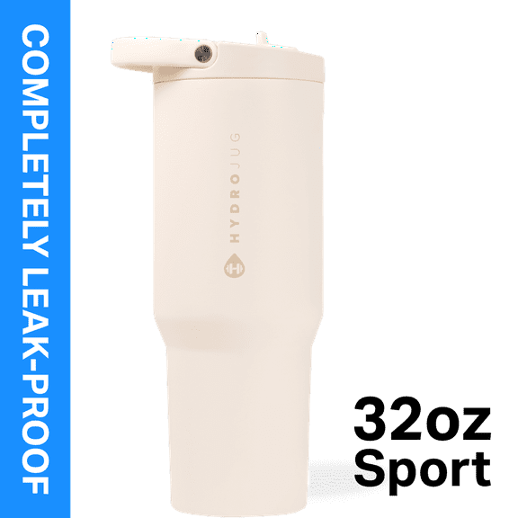 HydroJug Sport 32 oz Stainless Steel Water Bottle with Flip Straw, Insulated Leak-Proof Tumbler for Gym & Outdoor - Cream