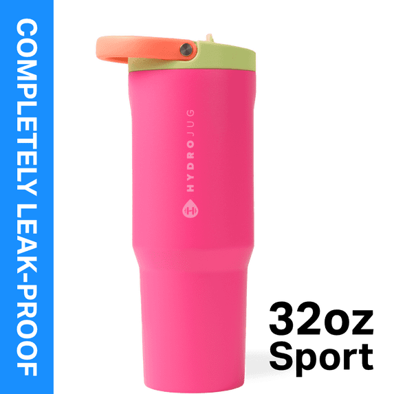HydroJug Sport 32 oz Stainless Steel Water Bottle with Flip Straw, Insulated Leak-Proof Tumbler for Gym & Outdoor - Orchid