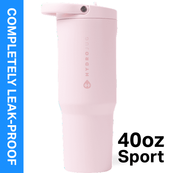HydroJug Sport 40 oz Stainless Steel Water Bottle with Flip Straw, Insulated Leak-Proof Tumbler for Gym & Outdoor - Pink Sand