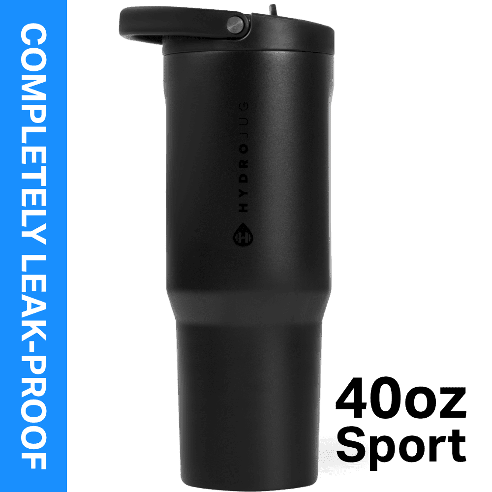 HydroJug Sport 40 oz Stainless Steel Water Bottle with Flip Straw, Insulated Leak-Proof Tumbler for Gym & Outdoor - Black