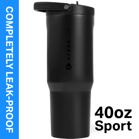 HydroJug Sport 40 oz Stainless Steel Water Bottle with Flip Straw, Insulated Leak-Proof Tumbler for Gym & Outdoor - Black