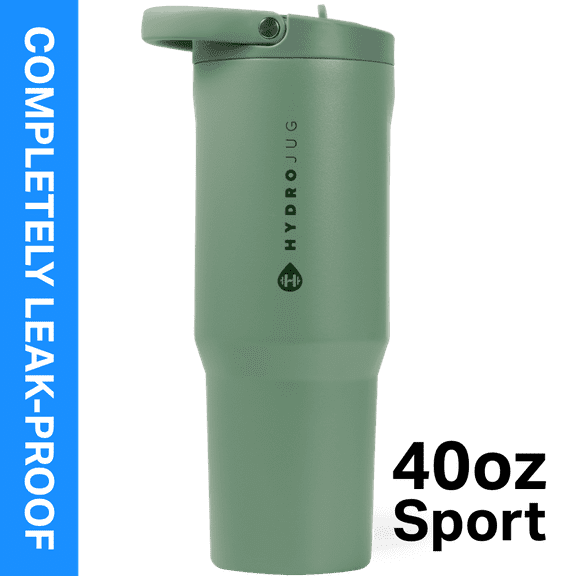 HydroJug Sport 40 oz Stainless Steel Water Bottle with Flip Straw, Insulated Leak-Proof Tumbler for Gym & Outdoor - Sage