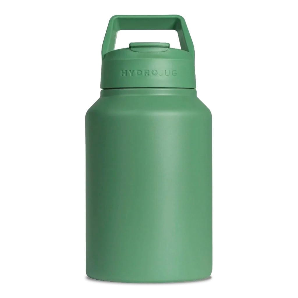 HydroJug Sport Jug 64 oz - Insulated Stainless Steel Half Gallon Water Bottle with Straw & Carry Handle - Sage