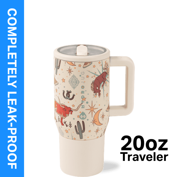 HydroJug Traveler 20 oz Water Bottle, Stainless Steel Insulated Tumbler with Flip Straw and Handle - Rodeo