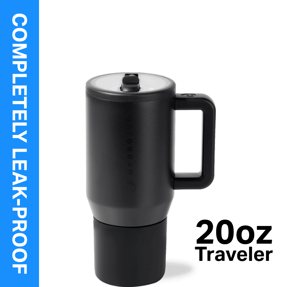 HydroJug Traveler 20 oz Water Bottle, Stainless Steel Insulated Tumbler with Flip Straw and Handle - Black
