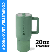 HydroJug Traveler 20 oz Water Bottle, Stainless Steel Insulated Tumbler with Flip Straw and Handle - Sage