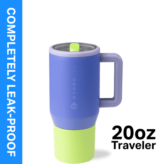 HydroJug Traveler 20 oz Water Bottle, Stainless Steel Insulated Tumbler with Flip Straw and Handle - Lime Rickey