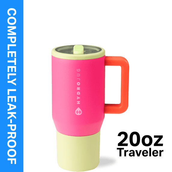 HydroJug Traveler 20 oz Water Bottle, Stainless Steel Insulated Tumbler with Flip Straw and Handle - Orchid