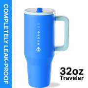 HydroJug Traveler 32 oz Water Bottle, Stainless Steel Insulated Tumbler with Flip Straw and Handle - Riptide