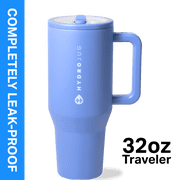 HydroJug Traveler 32 oz Water Bottle, Stainless Steel Insulated Tumbler with Flip Straw and Handle - Light Blue