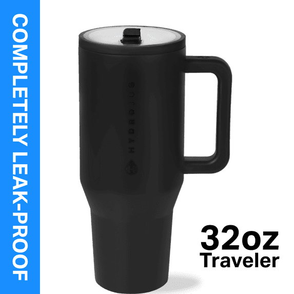 HydroJug Traveler 32 oz Water Bottle, Stainless Steel Insulated Tumbler with Flip Straw and Handle - Black