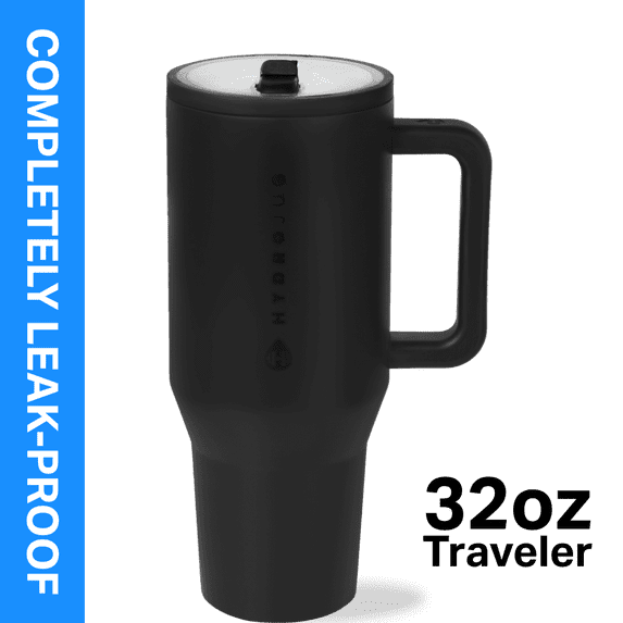 HydroJug Traveler 32 oz Water Bottle, Stainless Steel Insulated Tumbler with Flip Straw and Handle - Black