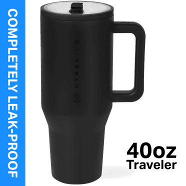 HydroJug Traveler - Water Bottle with Handle & Flip Straw - Fits in Cup Holder, Leak Resistant Tumbler-Reusable Insulated Stainless Steel & Rubber Base - Gifts for Women & Men, 40 oz, Black