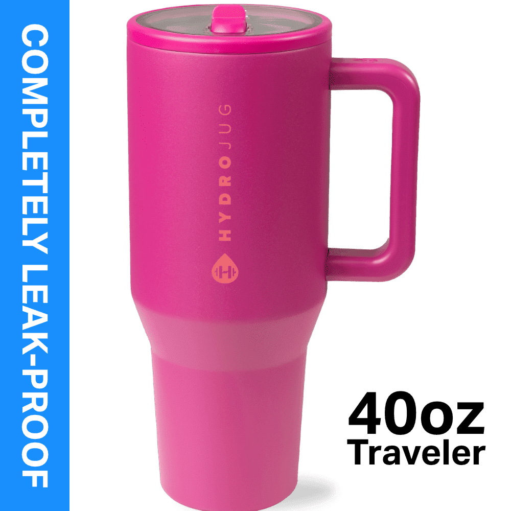 HydroJug Traveler - Water Bottle with Handle & Flip Straw - Fits in Cup Holder, Leak Resistant Tumbler-Reusable Insulated Stainless Steel & Rubber Base - Gifts for Women & Men, 40 oz, Harvest Berry