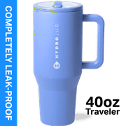 HydroJug Traveler - Water Bottle with Handle & Flip Straw - Fits in Cup Holder, Leak Resistant Tumbler-Reusable Insulated Stainless Steel & Rubber Base - Gifts for Women & Men, 40 oz, Light Blue