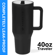 HydroJug Traveler 40 oz Water Bottle, Stainless Steel Insulated Tumbler with Flip Straw and Handle - Black
