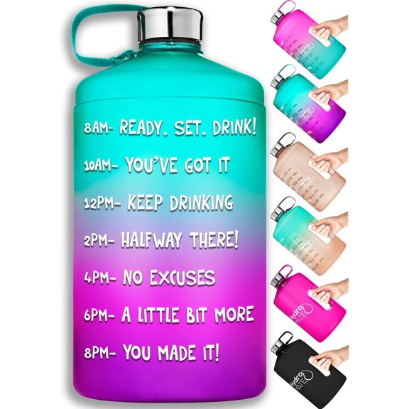 HydroMATE 1/2 Gallon Water Bottle with Times to Drink Leak Proof Jug with Handle 64 oz