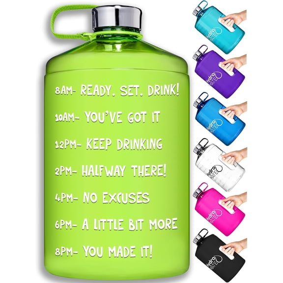 HydroMATE 1 Gallon Motivational Water Bottle with Times to Drink for the Day BPA Free Reusable Big Water Bottle with Handle 1 Gallon Water Bottles with Time Marker 128 oz