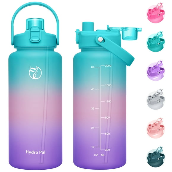 HydroPal Water Bottle 64oz BPA Free Tritan with 2-in-1 Leak Proof Lids Wide Mouth Lightweight Sport Travel Water Bottle
