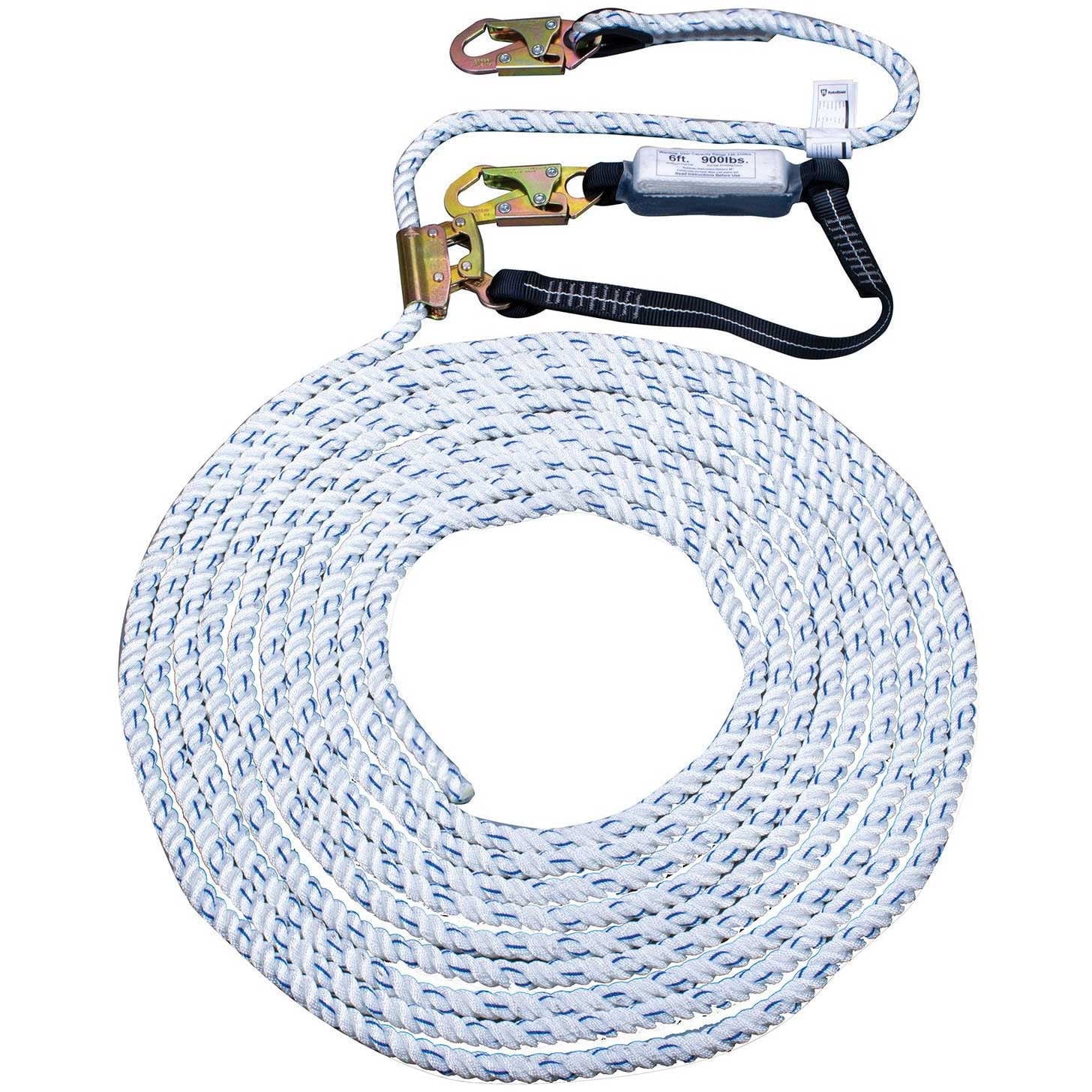 White and Blue 50 Foot Vertical Lifeline Assembly with Stainless Steel Fasteners
