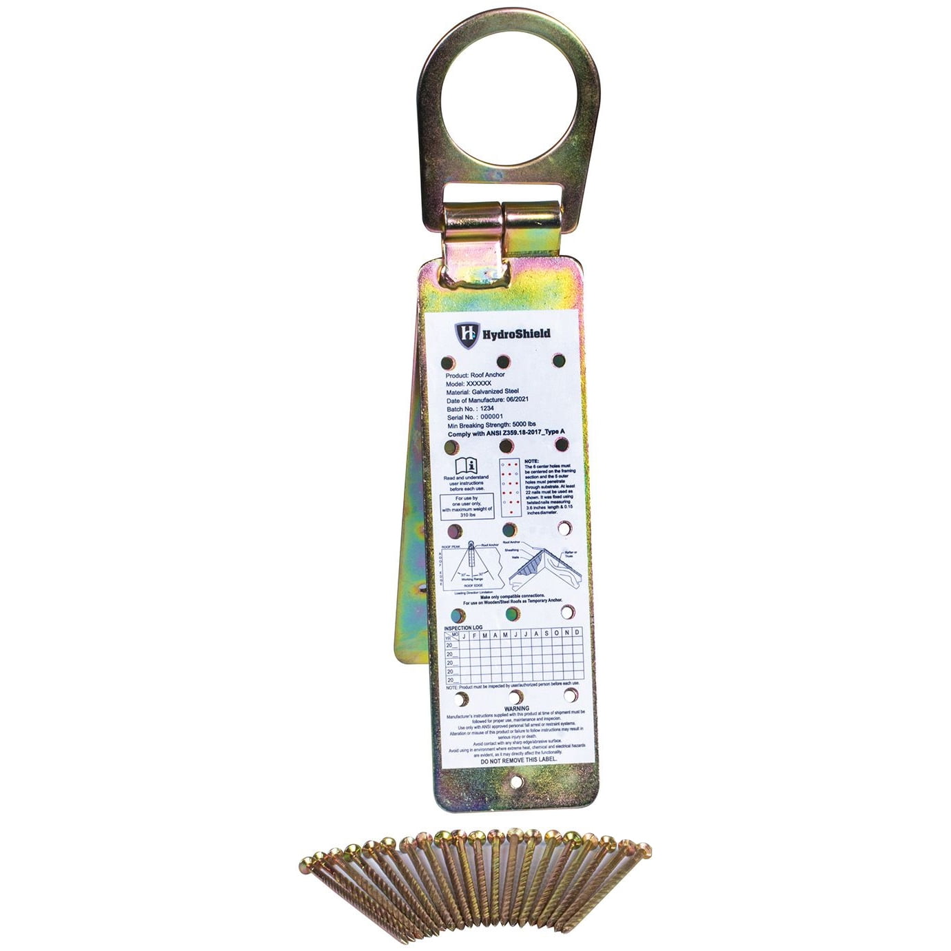 Roof Anchor Bracket, Fall Arrest System, Connects To Wood Surfaces With Roofing Harness Safety Kit, Adjustable Connector