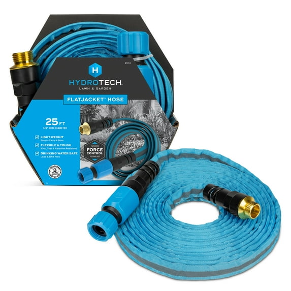 HydroTech FlatJacket 5/8" x 25ft Flexible Garden Hose– Kink-Free, Lightweight, Burst-Proof