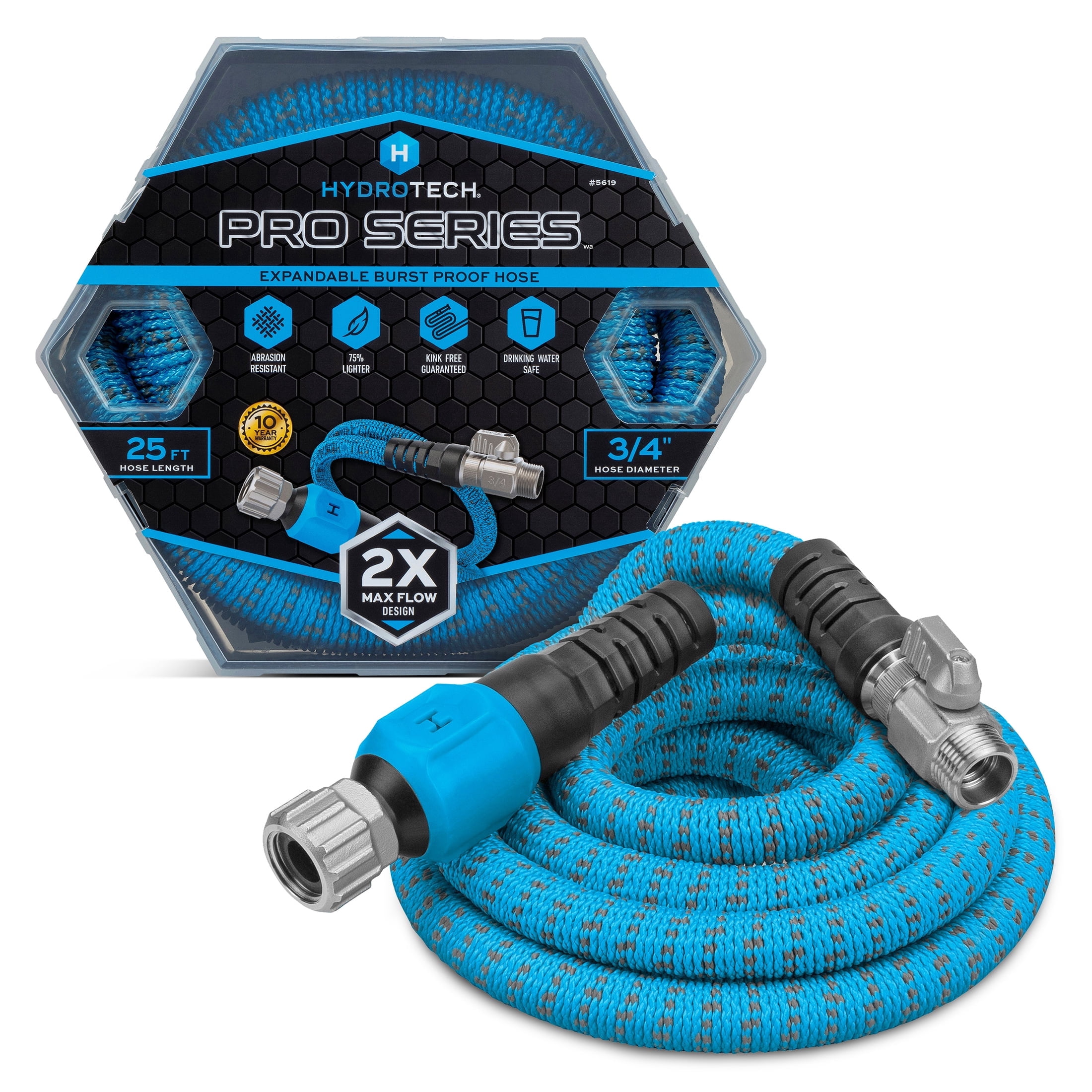 HydroTech Pro Series 3/4" x 25ft Expandable Garden Hose - Kink-Free, 2x Flow, Lightweight