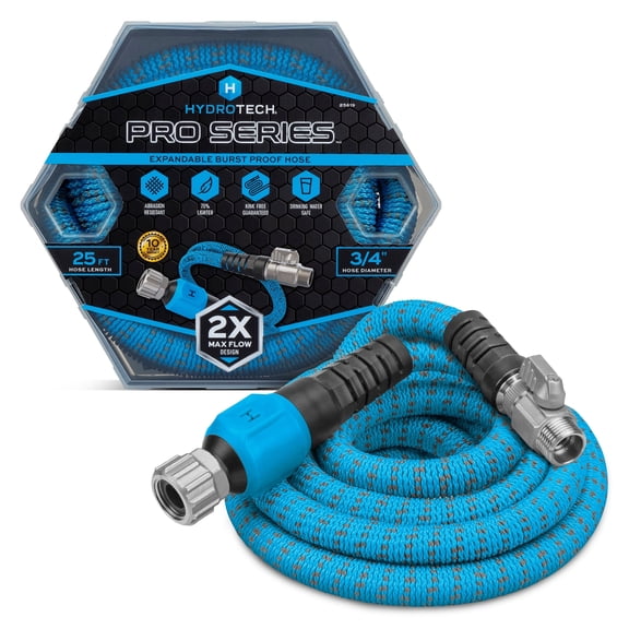HydroTech Pro Series 3/4" x 25ft Expandable Garden Hose - Kink-Free, 2x Flow, Lightweight