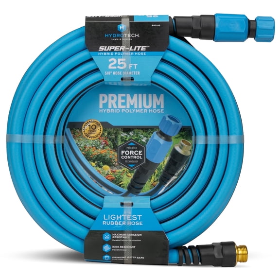 HydroTech Super-Lite 25 ft Garden Hose Hybrid Polymer Rubber 5/8" – Ultra Lightweight Kink-Resistant Water Hose, Drinking Water Safe, Durable Polymer Construction with Force Control Technology