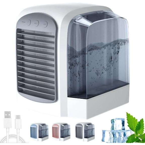 Hydrochill Cooler, Hydrochill Fan, Portable Air Conditioner, 3-in-1 Mini Air Cooler, Fan and Humidifier, Ultra-Quiet, USB Powered, Compact & Travel-Friendly, For Room, Office, Bedroom (Gray)