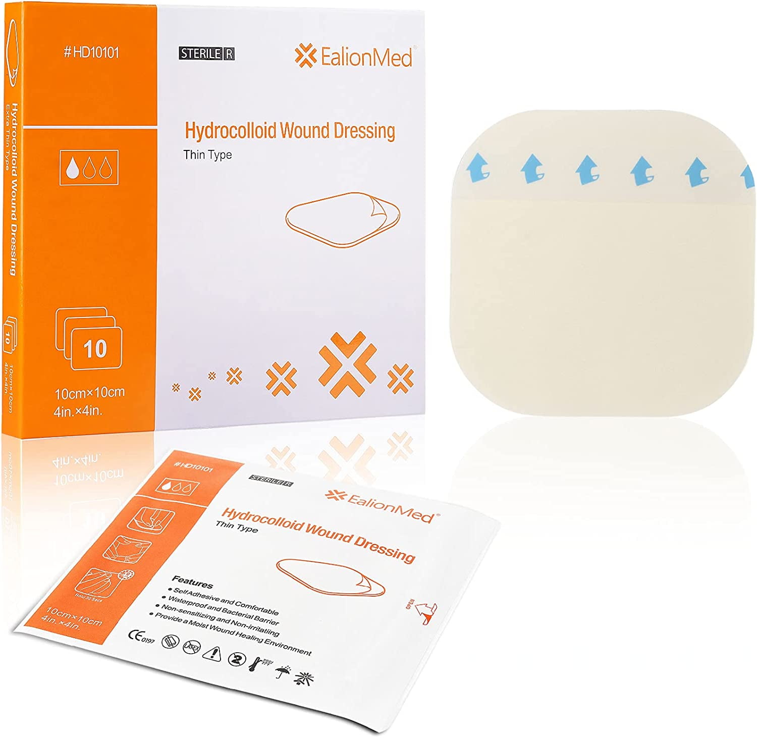 Hydrocolloid Bandage Thin Type Wound Dressing for Light Exudate Wounds 4'' x 4'' Pressure