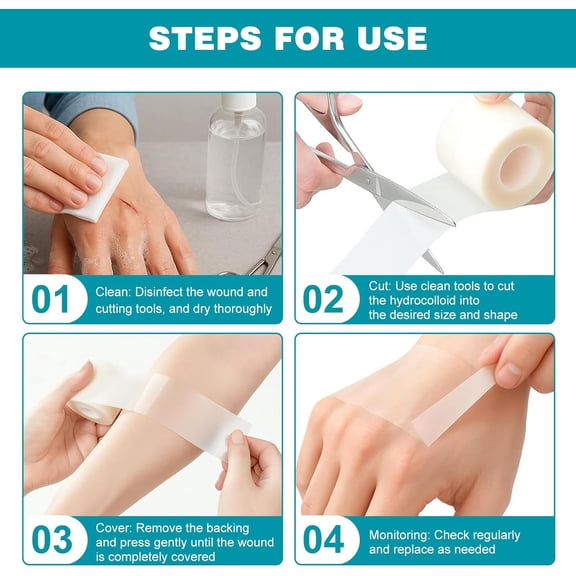 Hydrocolloid Roll for Wound Care, Extra Large Self-Adhesive Hydrocolloid Bandages, Flexible Cutting Patch, Ultra Absorbent, Waterproof for Skin Comfort & First Aid Kit Essentials (2in*5ft)