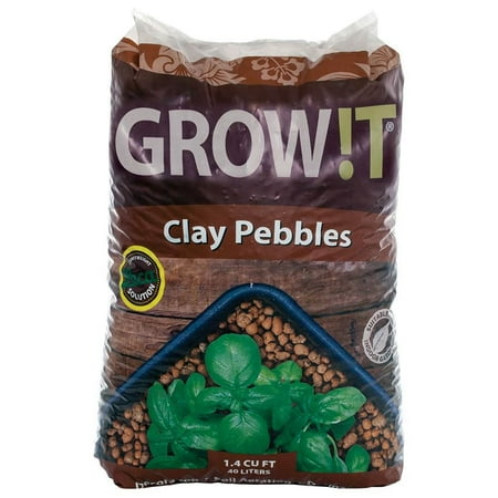 Hydrofarm GROW!T Clay Pebbles, 4mm-16mm, 40L - Pre-Washed, pH Stable Material Addition to Hydroponics, Aquaponics, and Growing Media