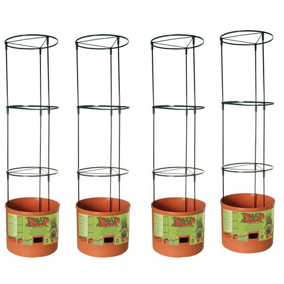 Hydrofarm Tomato Barrel Garden Planting System with 4 Ft Trellis Tower (4 Pack)