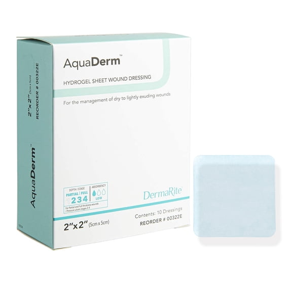 AquaDerm Hydrogel Wound Dressing 2 x 2" Square Sheet Hydrogel 00322E 10 Ct