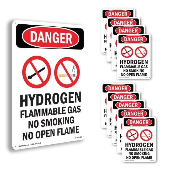 Hydrogen Flammable OSHA Danger Aluminum Sign 24 Inch x 18 Inch - 10 Pack
