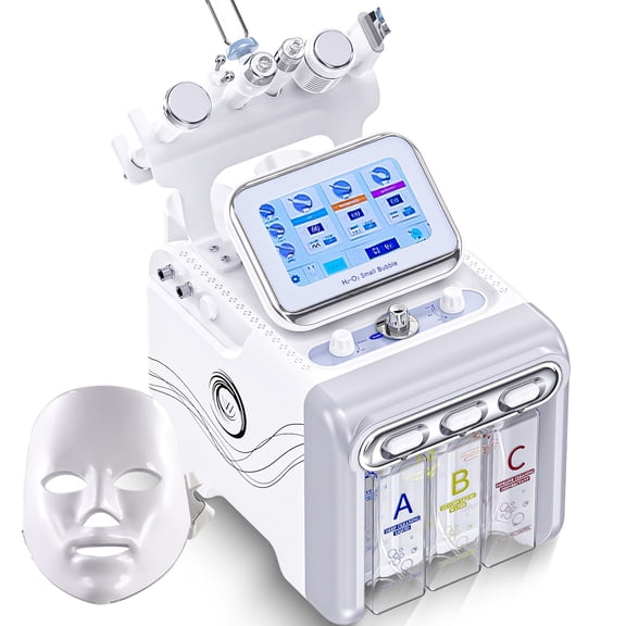 Hydrogen Oxygen 7 in1 Facial Care Machine with Mask Multifunctional Face Skin Care Device, Professional Facial Beauty Device with LED Touchscreen, for Home Salon (Grey)