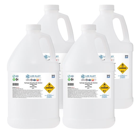 Lab Alley Hydrogen Peroxide Chemical Solution, 10% Food Grade, 4 x 1 Gallon Bottles