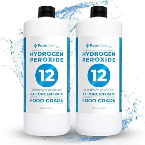 Hydrogen Peroxide 12 Percent (32oz 2 Pack) - Hydrogen Peroxide Cleaner - Dilute and Spray 12% Hydrogen Peroxide on Counters, Bathtubs, Floors or Carpets