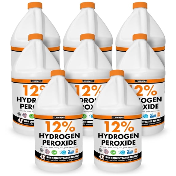 Chromex 12% Food Grade Hydrogen Peroxide, 8 Gallons, Concentrated Multi-Purpose Cleaner for Home, Laundry and Water Treatment