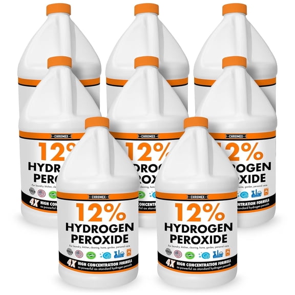Chromex 12% Food Grade Hydrogen Peroxide, 8 Gallons, Concentrated Multi-Purpose Cleaner for Home, Laundry and Water Treatment