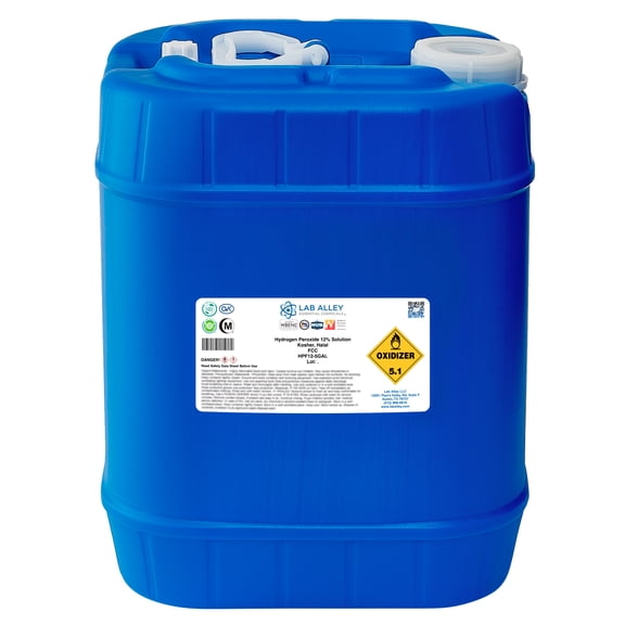 Lab Alley Hydrogen Peroxide Chemical Solution, 12% Food Grade, Kosher, 5 Gallons