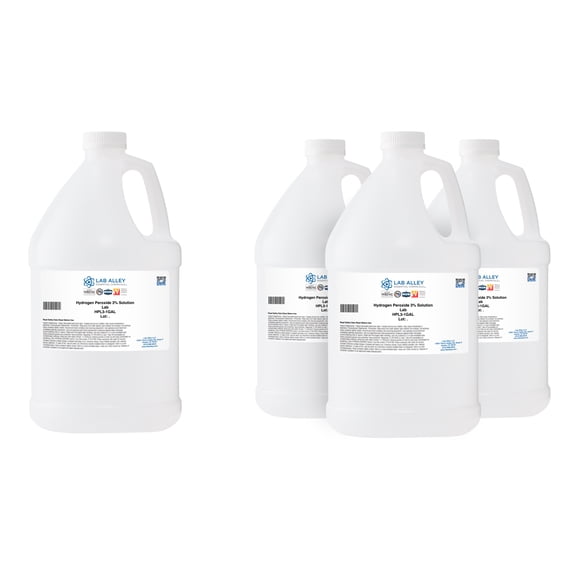 Lab Alley Hydrogen Peroxide Chemical Solution, 3% Lab Grade, Pack of 4 x 1 Gallon Bottles