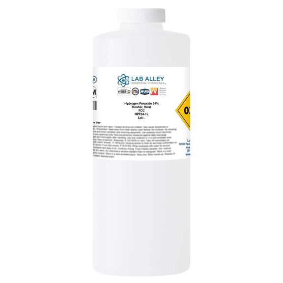 Lab Alley Hydrogen Peroxide Chemical Solution, 34% Food Grade, Kosher, Halal, 1 Liter